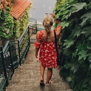 Red Floral Tie Dress